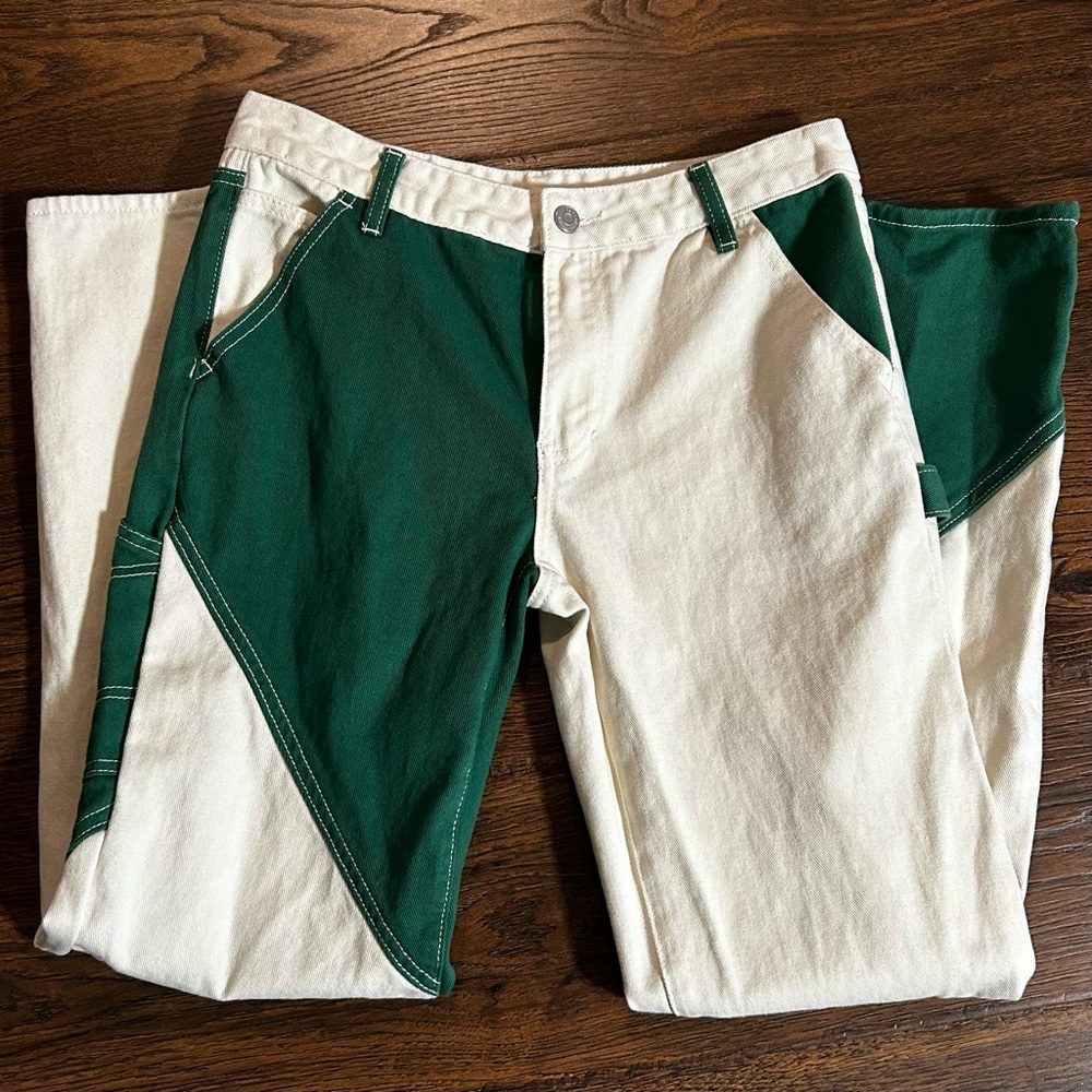 Pacsun EUC Women’s Size 27 Low Rise Carpenter Jeans Green White 31” Inseam - Picture 2 of 9